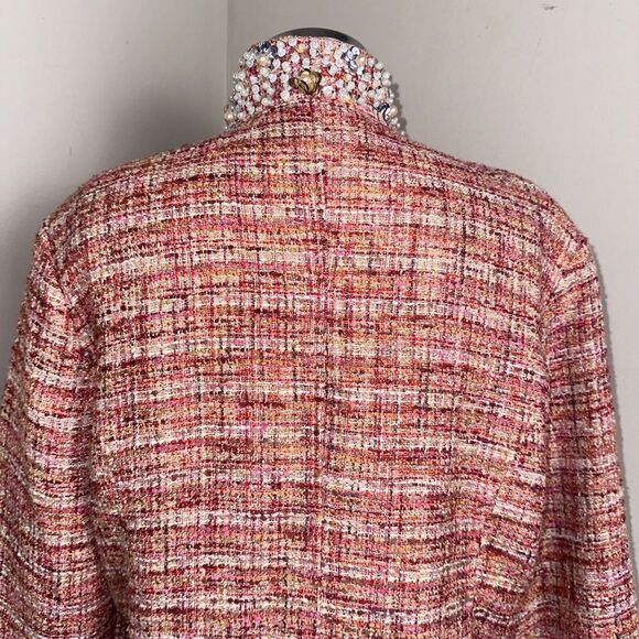 Chico's Orange Embellished Collar AND Cuffs Tweed Jacket Women's Size 1 EUC - Picture 8 of 11